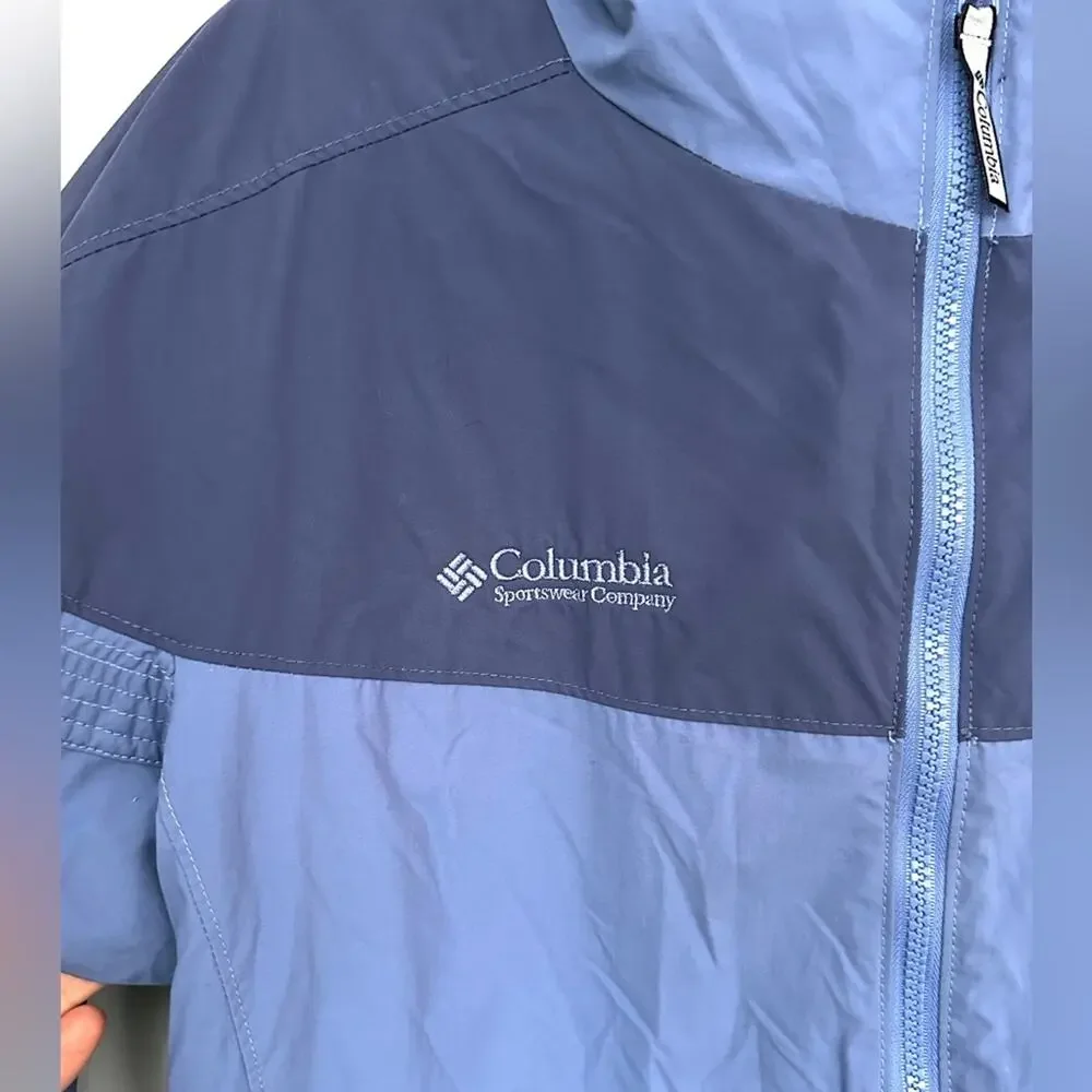 Vintage Columbia Nylon Two-Tone Blue Hooded Windbreaker Jacket Women's sz M